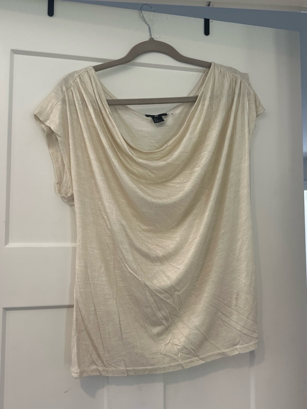 H&M Cream Draped Cowl Short Sleeve Top